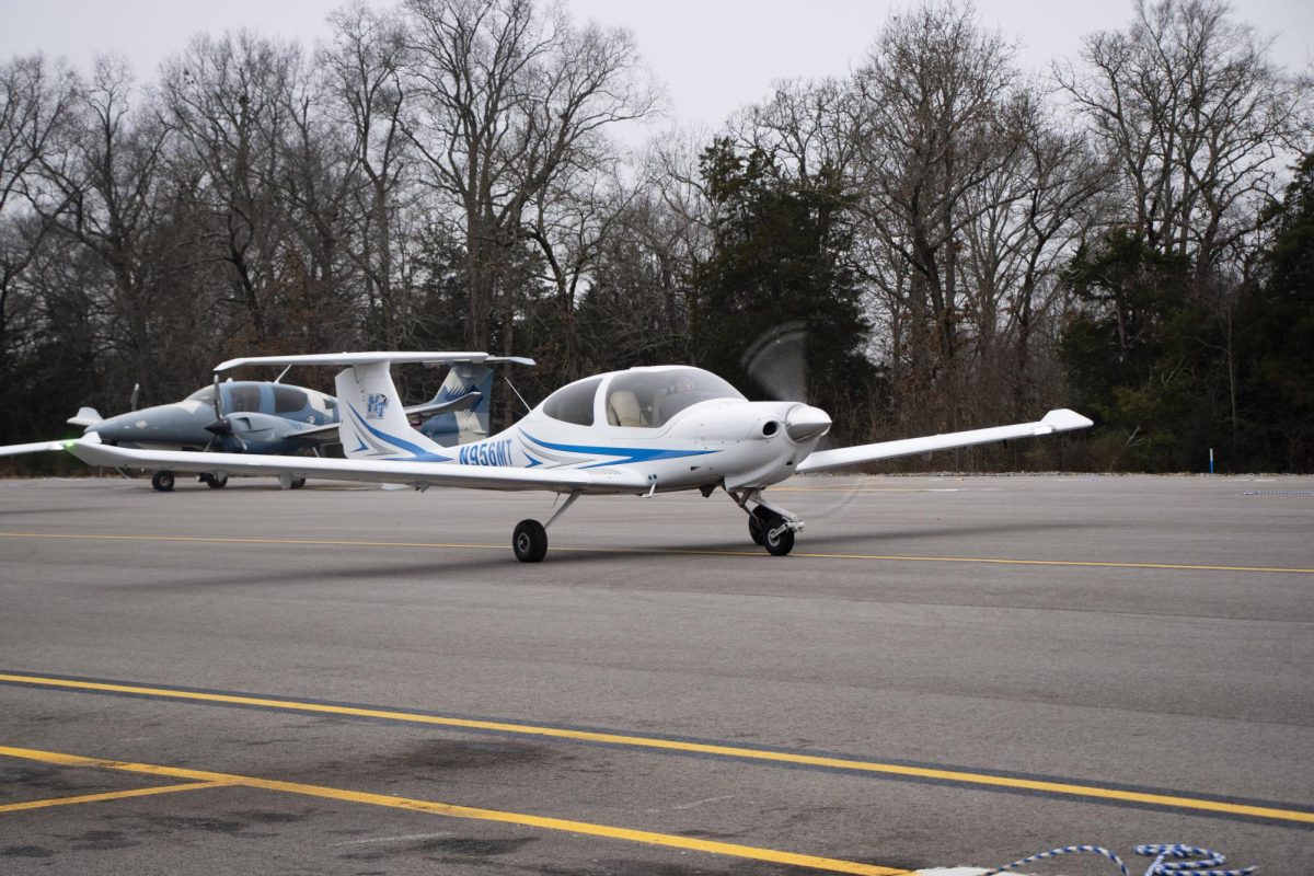 An airplane taxis down the runway at the Shelbyville Municipal Airport on Dec. 2, 2025.
