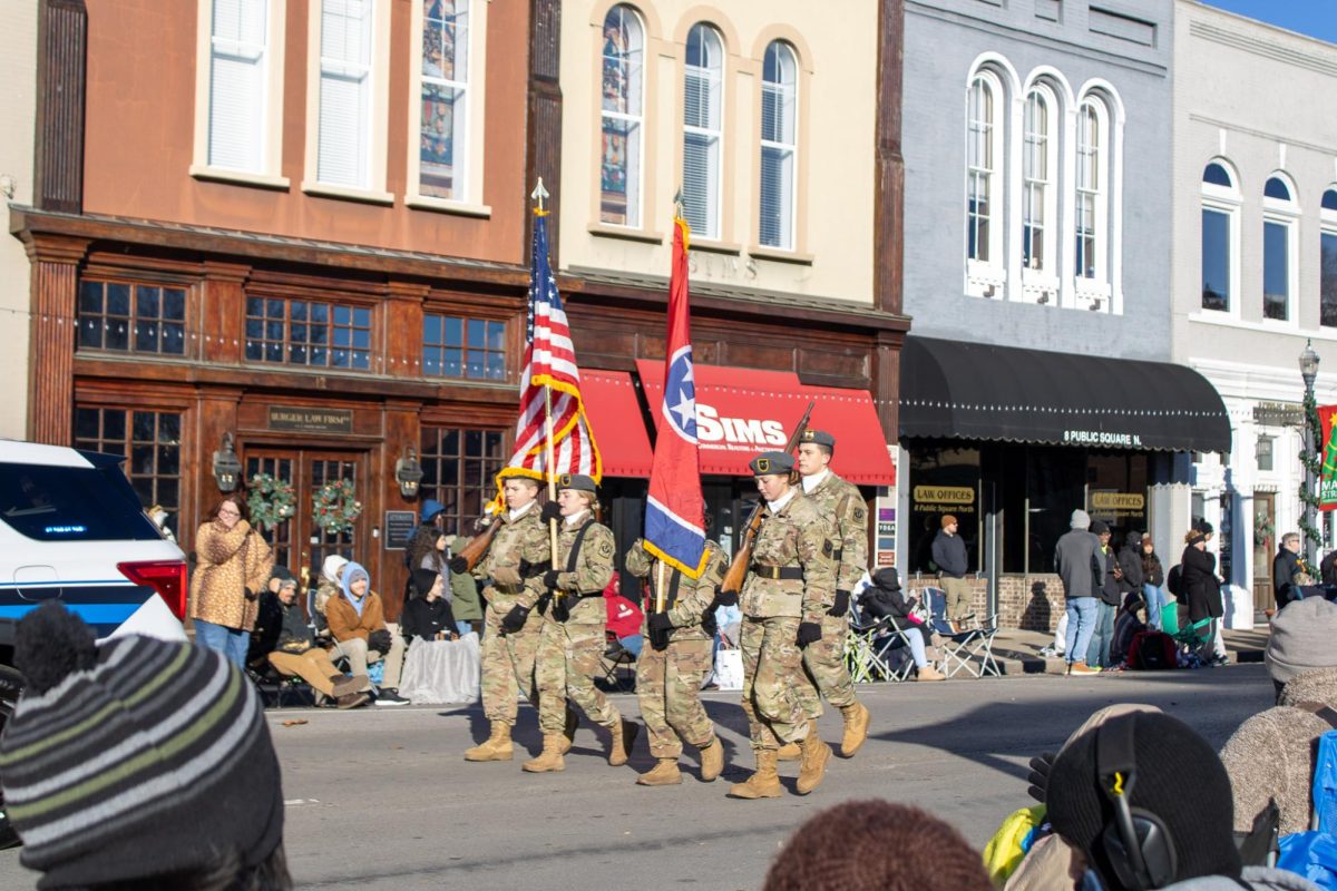 Service members marching in the Christmas Parade in Murfreesboro, TN, on Dec. 14, 2025.