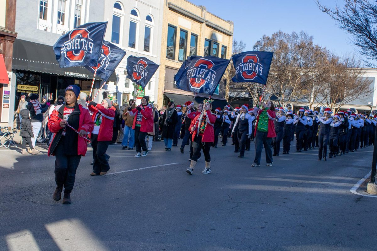Oakland High School band marching in the parade on Dec. 14, 2025.