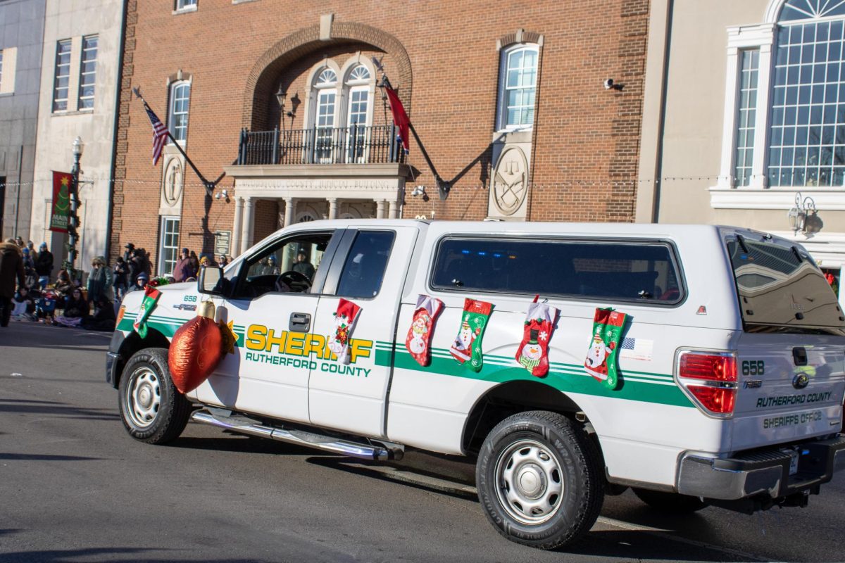 Rutherford County Sheriff’s car decorated for the Christmas Parade on Dec. 14, 2025.