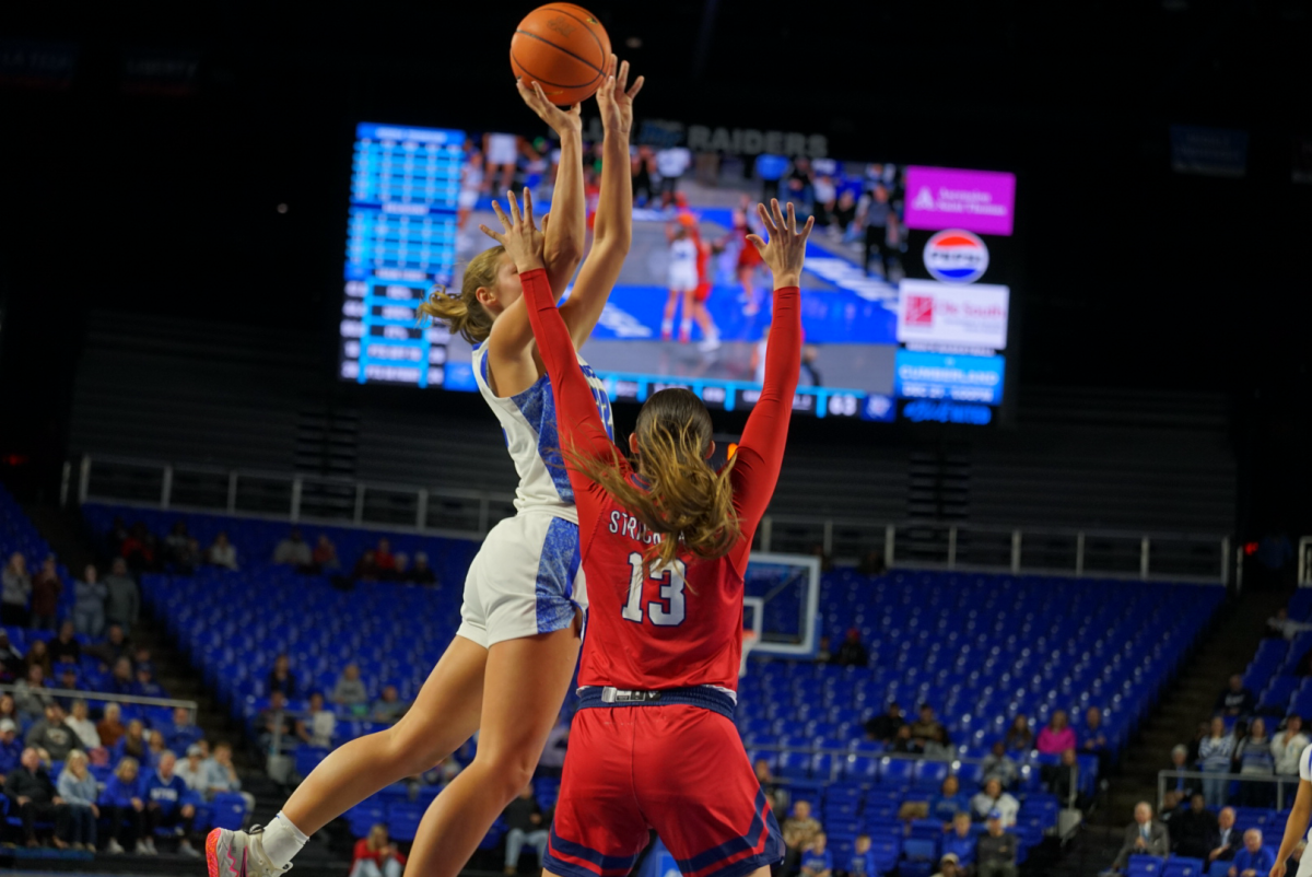 MTSU's Macie Phifer shoots a jump shot during a game against Belmont, at the Murphy Center on Dec. 3, 2025.