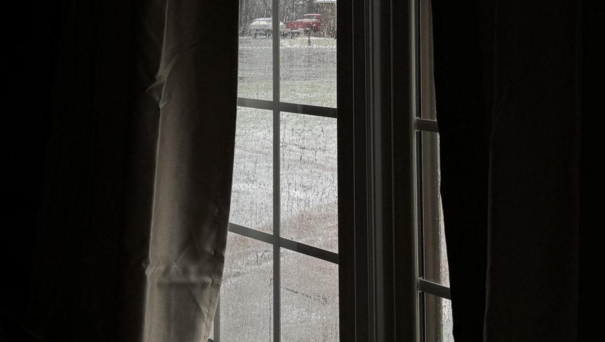 A window looking out into a snow covered front yard in Murfreesboro, Tennessee. 