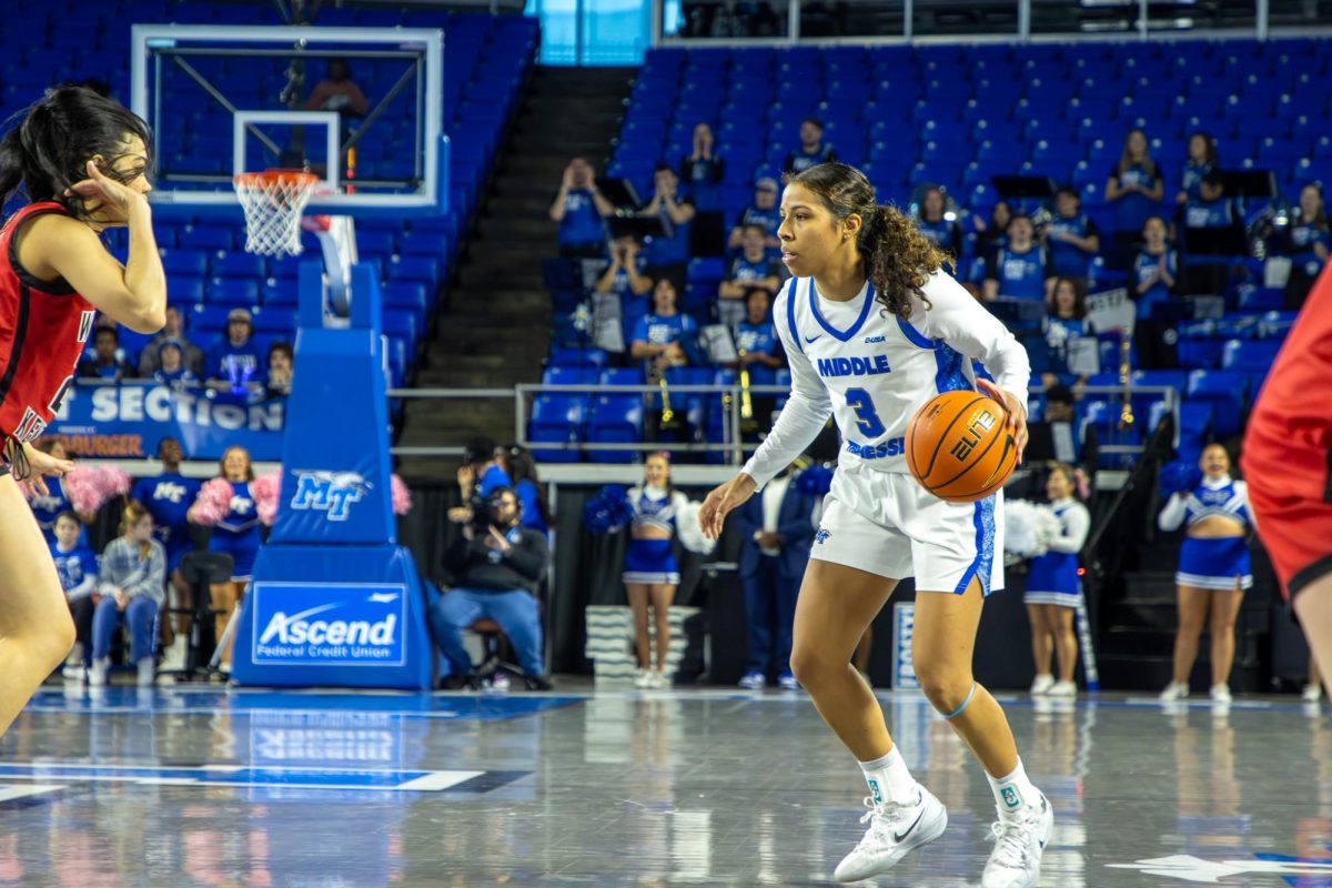 Alayna Contreras (3) dribbling the ball at Murphy Center on Jan. 31, 2026