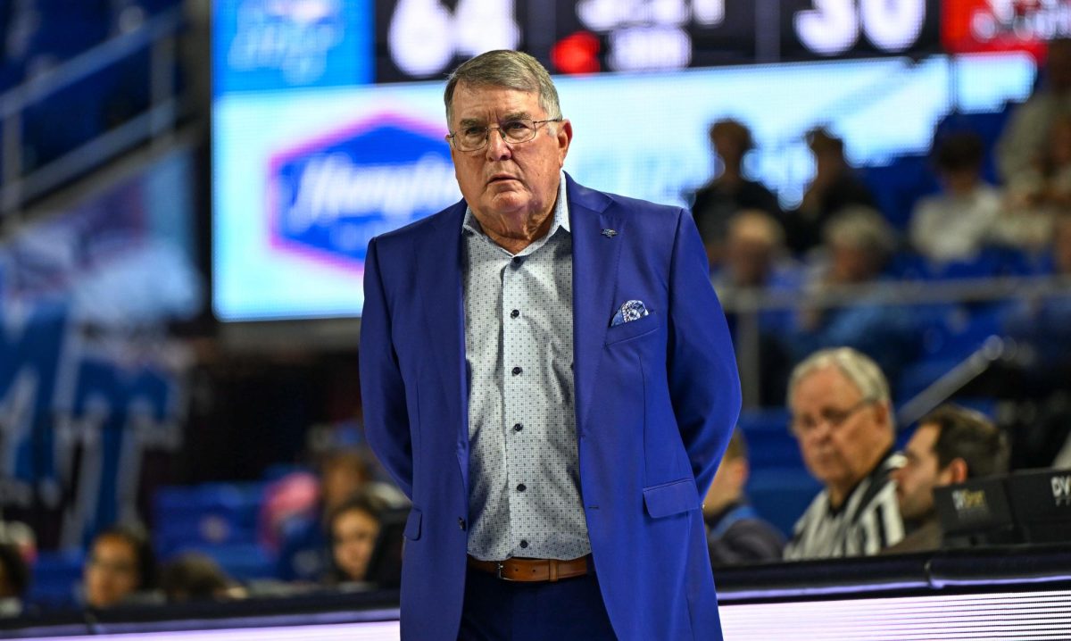 MTSU head coach Rick Insell watches an inbound play during a game against New Mexico State, inside the Murphy Center on Jan. 10, 2026. 