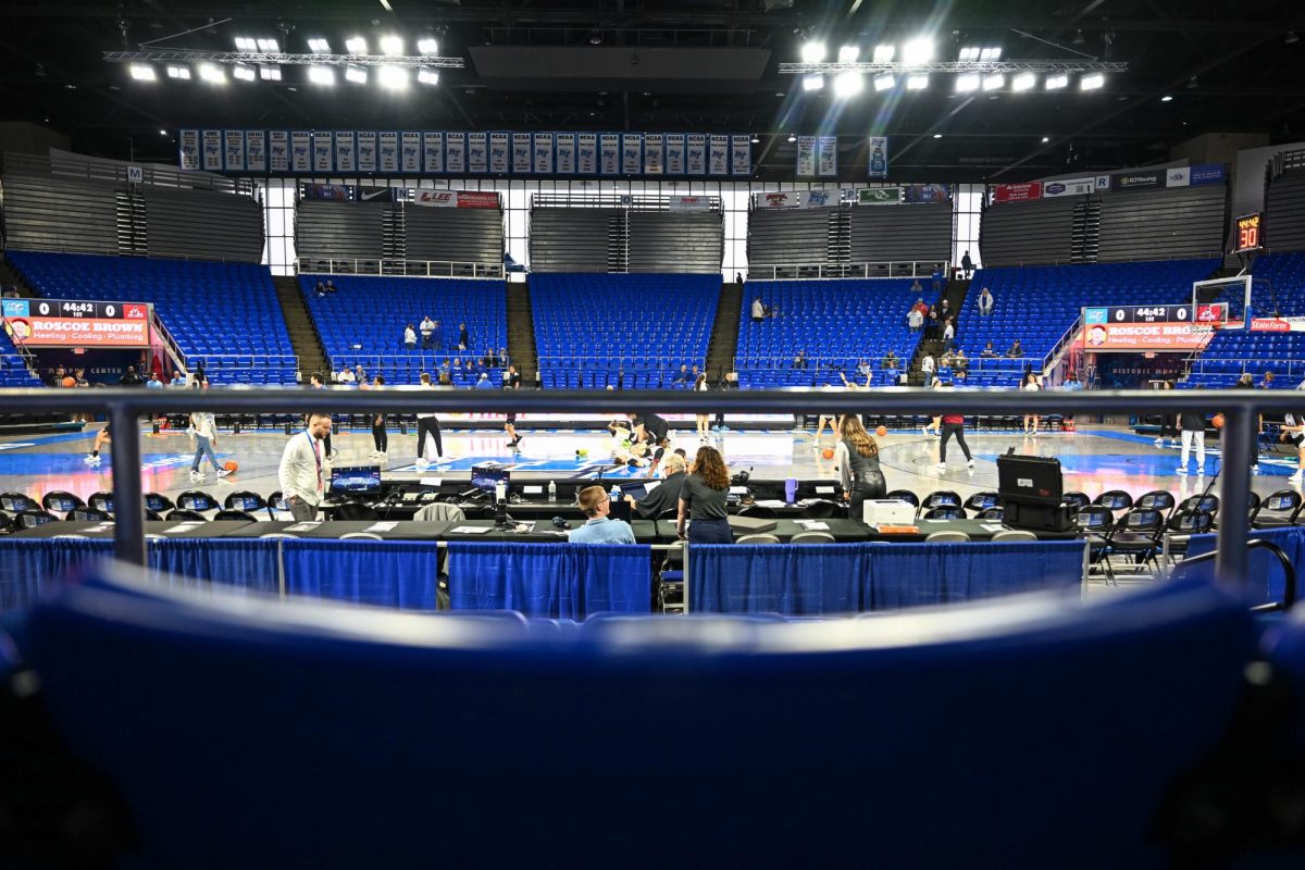 The view from section E, row five, seat six inside the Murphy Center on Jan. 10, 2026. 

 
