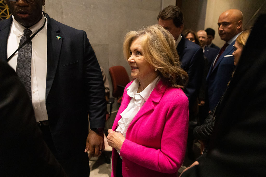 United States Senator, Marsha Blackburn enters the House chamber of the Capitol in Nashville, Tennessee onFeb. 2, 2026. 
