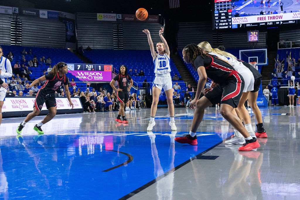 Kirston Verhulst shoots a free throw in Murfreesboro, Tennessee, on February 13, 2026 