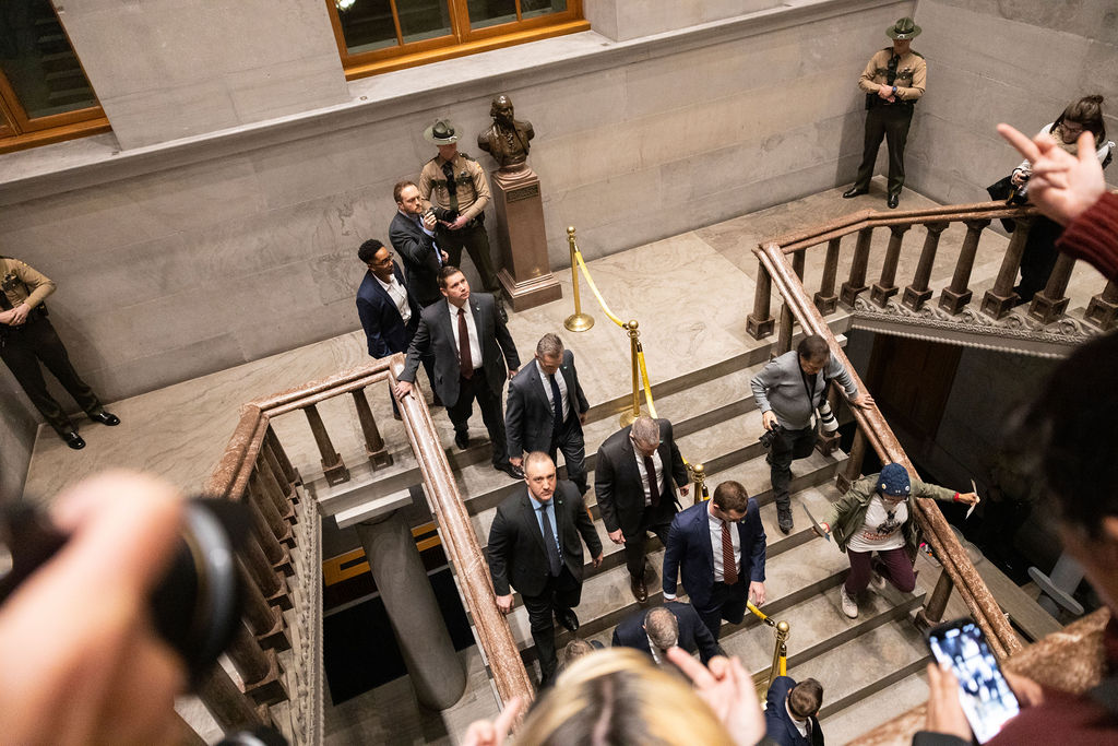 Gov. Bill Lee walks down the steps of the Capitol in Nashville, Tennessee on Feb. 2, 2026. 