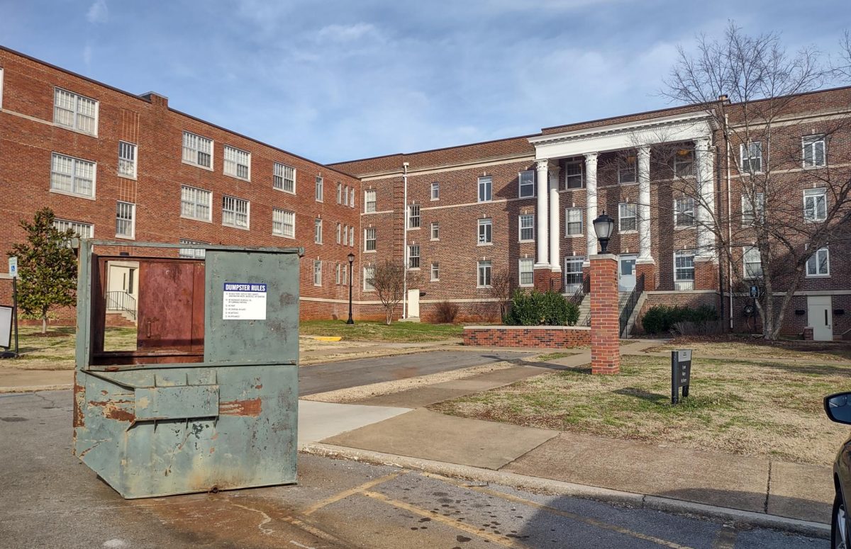A dumpster outside of Lyon Hall on MTSU campus, Feb. 11, 2026.