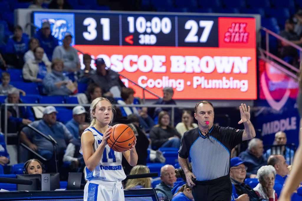 Savannah Davis waits for the whistle to be blown to pass the ball in Murfreesboro, Tennessee, on February 13, 2026