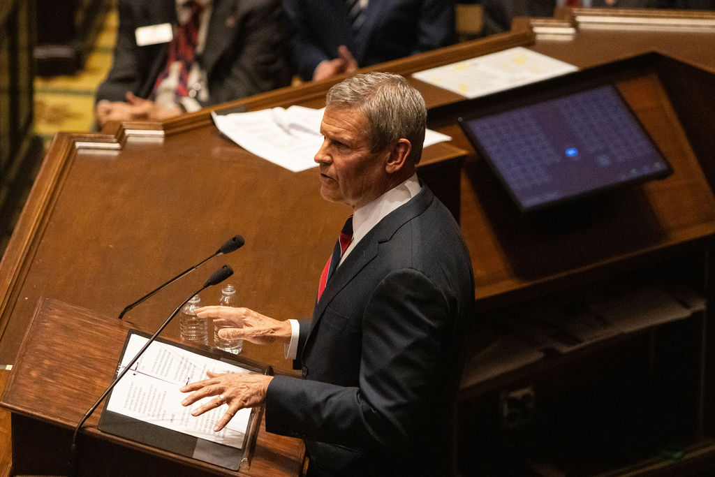 Gov. Bill Lee delivers his State of the State address to the Tennessee General Assembly in the House chamber of the Capitol in Nashville, Tennessee onFeb. 2, 2026. 