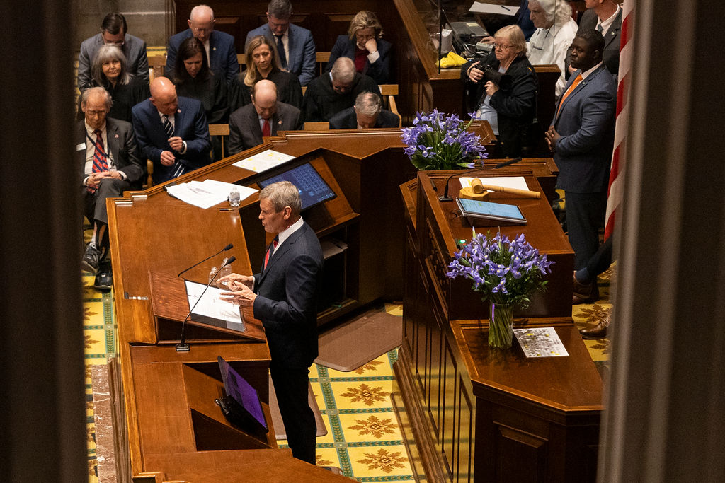 Gov. Bill Lee delivers his final State of the State address to the Tennessee General Assembly in the House chamber of the Capitol in Nashville Tennessee on Feb. 2, 2026. 