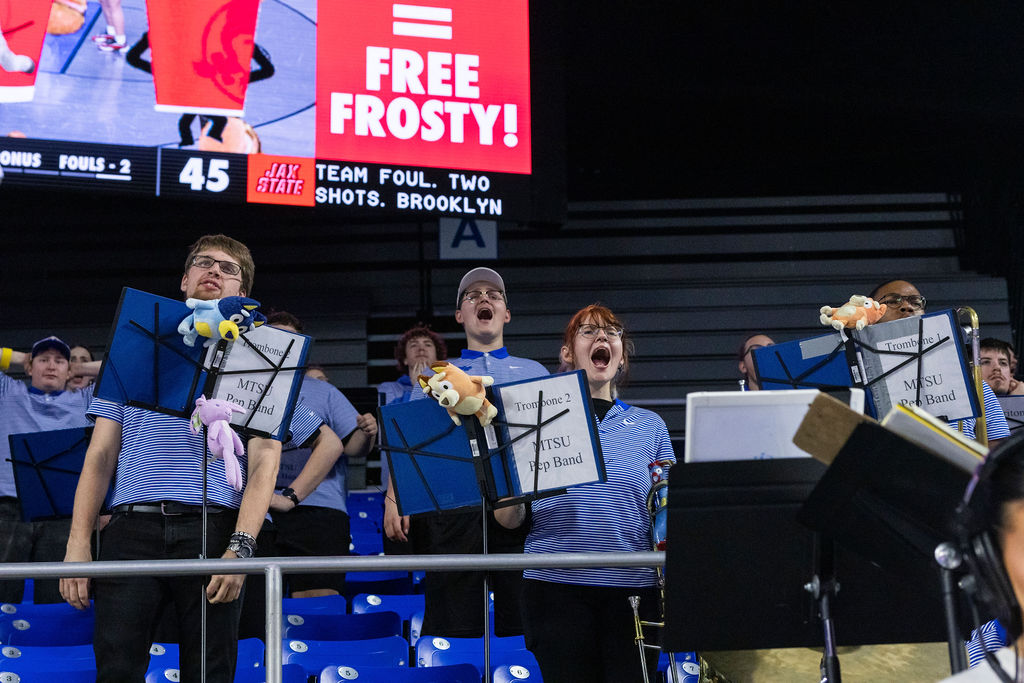 Band of Blue screaming to make Jax State miss the free throw in Murfreesboro, Tennessee, on February 13, 2026