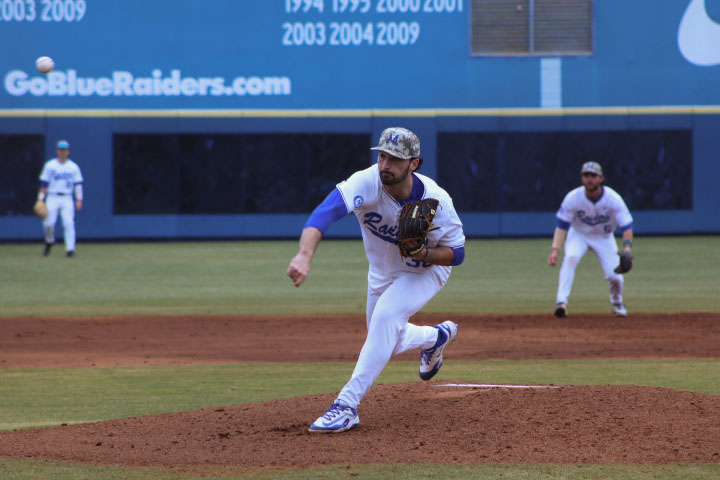 MTSU pitcher, David Horn Jr., facing off against the Bellarmine Knights at the Reese Smith Jr. Field on Feb. 14, 2026.