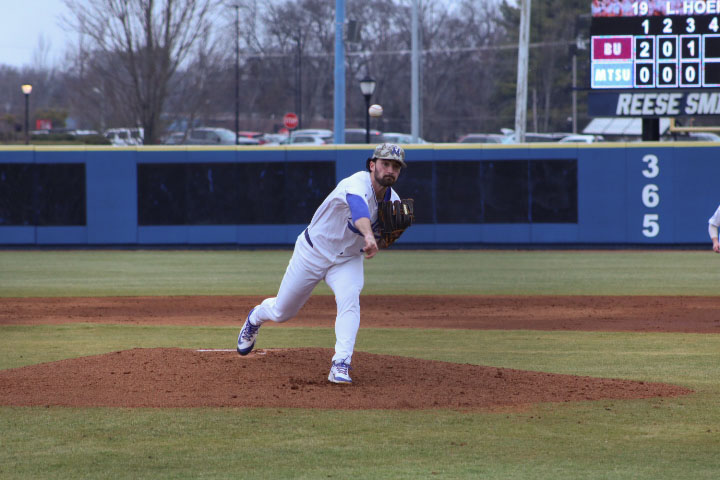MTSU pitcher, David Horn Jr., facing off against the Bellarmine Knights at the Reese Smith Jr. Field on Feb. 14, 2026.