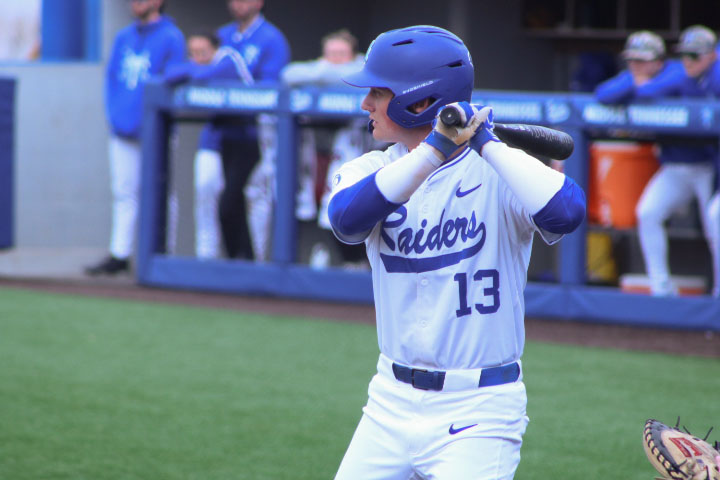 MTSU outfielder, Brett Rogers, batting against the Bellarmine Knights at the Reese Smith Jr. Field on Feb. 14, 2026. 