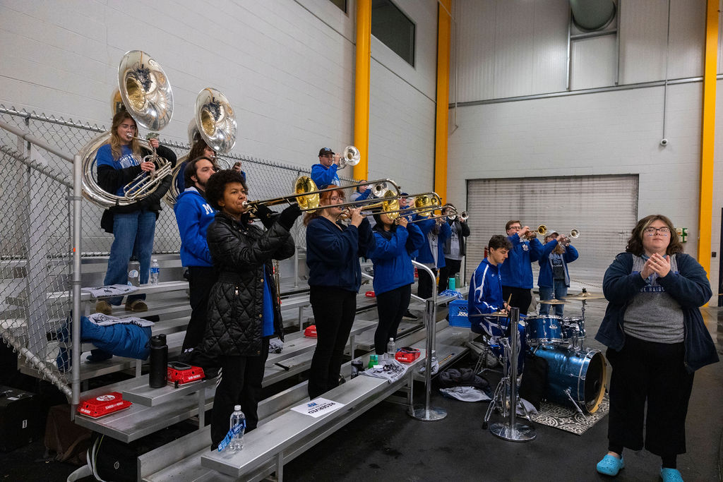 The MTSU pep band plays during a game against South Carolina, on Feb. 6, 2026, inside the Ford Ice Hockey Center in Antioch, Tennessee. 

