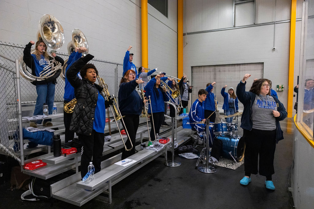 The MTSU pep band plays during a game against South Carolina on Feb. 6, 2026, inside the Ford Ice Hockey Center in Antioch, Tennessee. 
