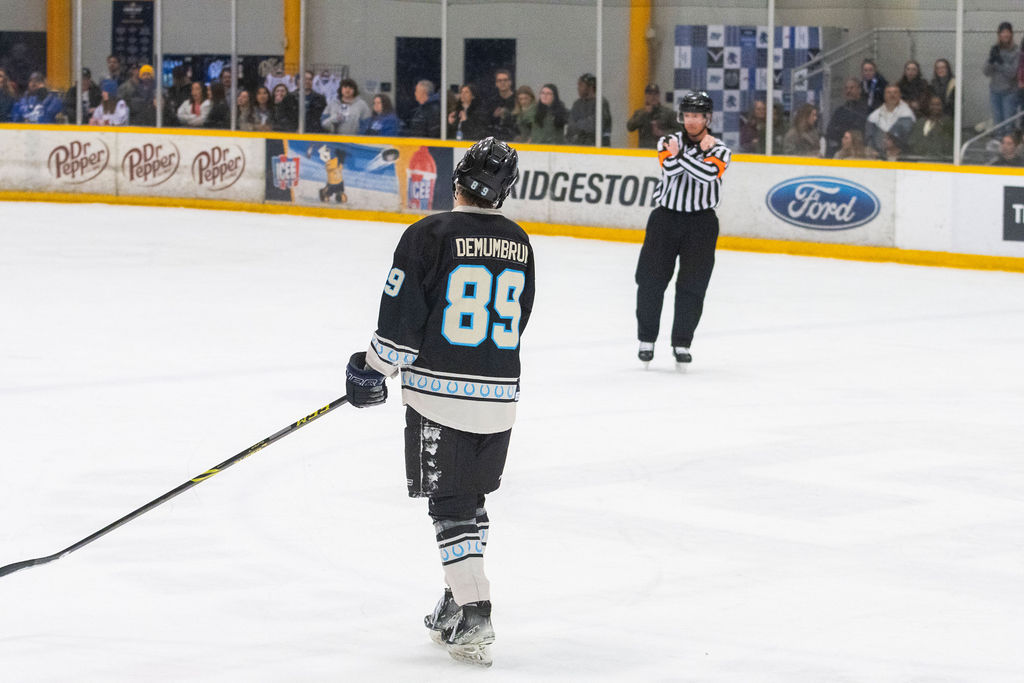 MTSU forward Ethan Demumbrum reacts to an interference penalty during a game against South Carolina, on Feb. 6, 2026, inside the Ford Ice Hockey Center in Antioch, Tennessee. 
