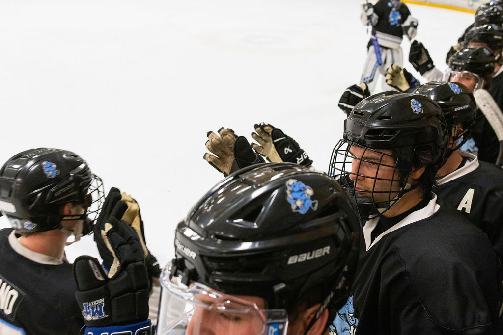 The MTSU bench celebrates a goal by forward Matthew Siciliano during a game against South Carolina, on Feb. 7, 2026, inside the Ford Ice Hockey Center in Antioch, Tennessee. 
