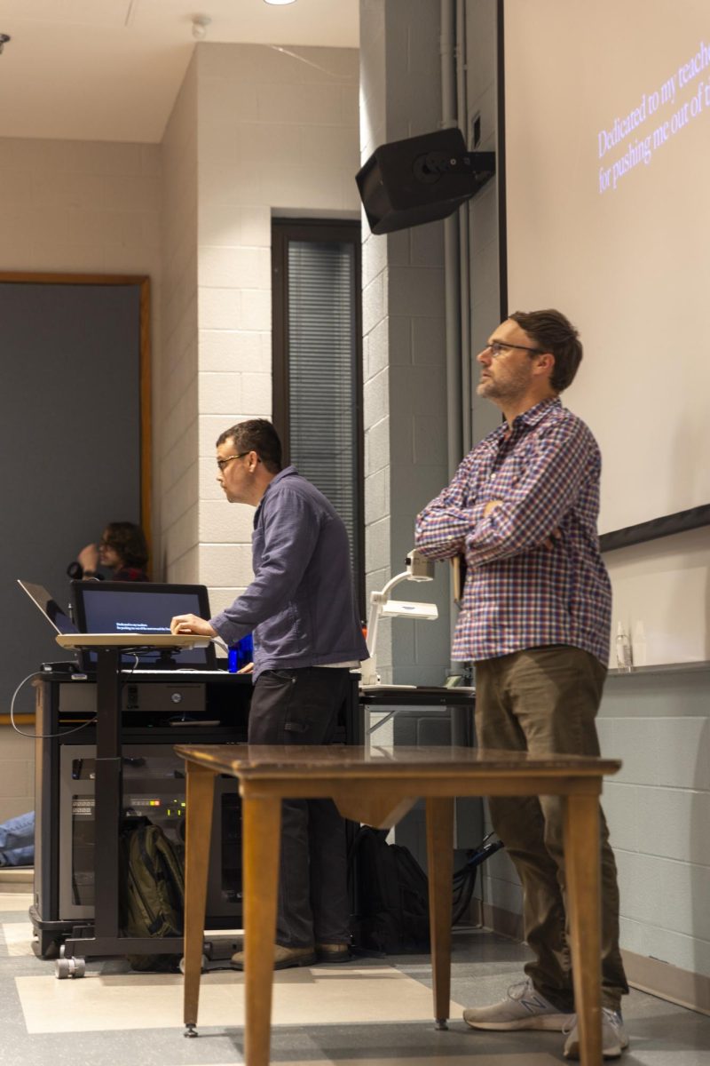 Ian Edward White and Shannon Randol at Ian Edward White's Artist Talk at the John Bragg building on Feb. 26, 2026. 