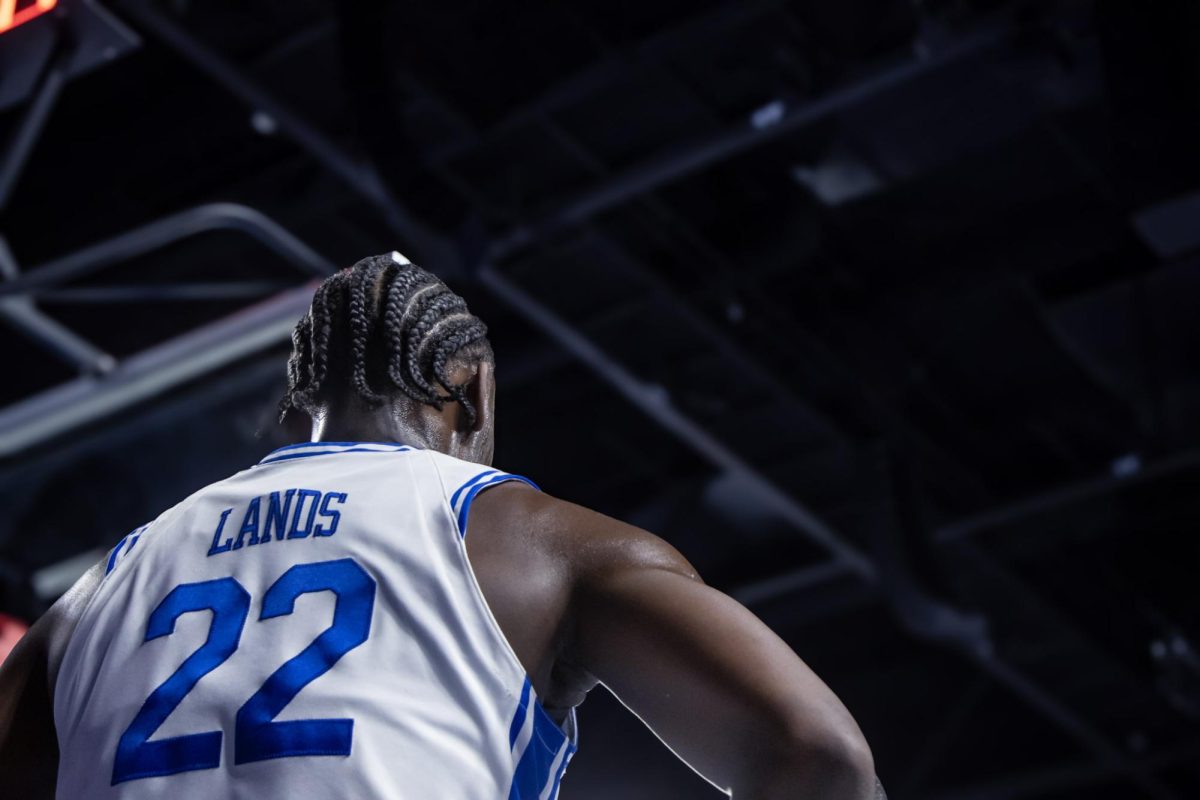 MTSU guard Kamari Lands stands at the baseline before an inbound during a game against Florida International University, inside the Murphy Center on Feb. 4, 2026.