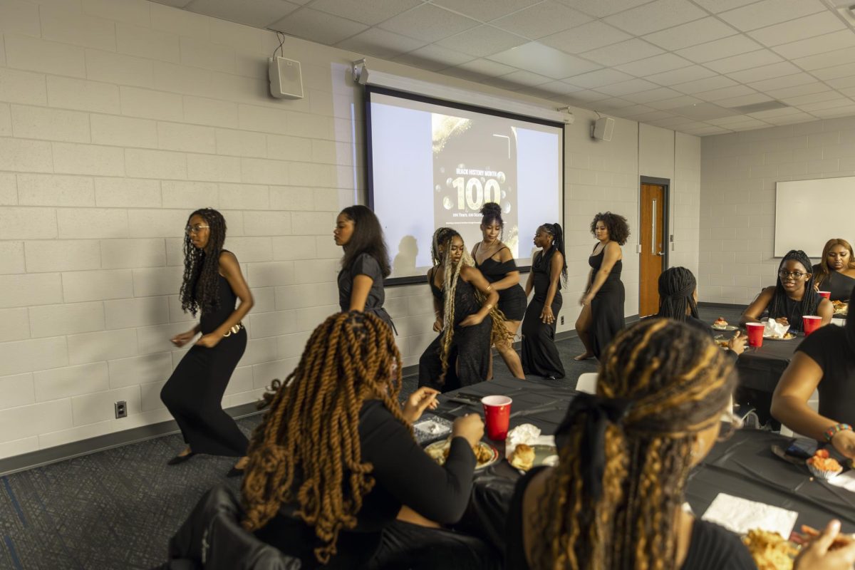 Students line dance to “Flex” during the  Seat at the Table  Black History event on Feb. 10, 2026