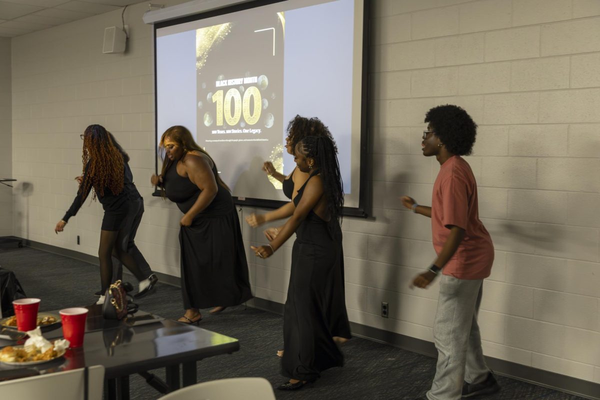  Students line dance to “Before I Let Go” by Beyoncé during the Seat at the Table  Black History event on Feb. 10, 2026.