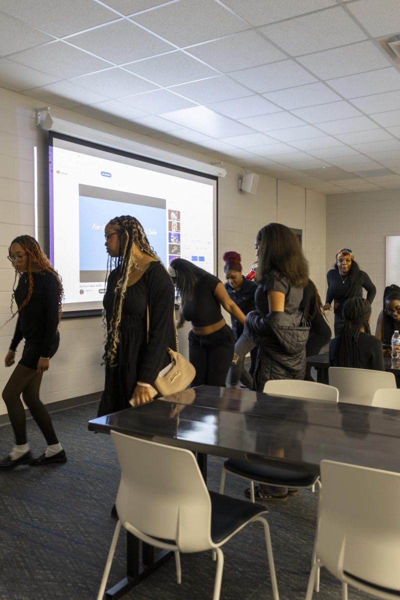 Students dance the Biker Shuffle line dance during the Seat at the Table  Black History event on Feb. 10, 2026.