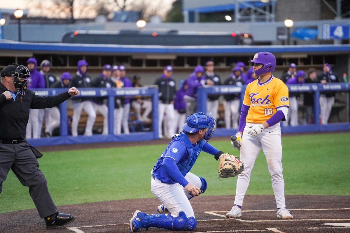  MTSU catcher Tyler Minnick catches a third strike to record the second out of the inning during a game against Tennessee Tech University at Reese Smith Jr. field on Tuesday, Feb. 23, 2026.
