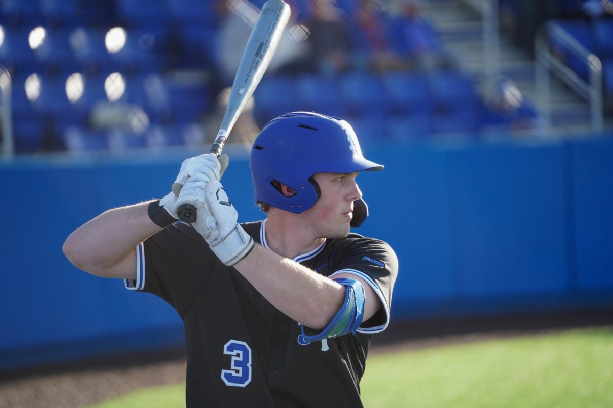 MTSU catcher Tyler Minnick waits on deck during a game against St. Bonaventure at Reese Smith Jr. Field, Saturday, Feb. 21, 2026.