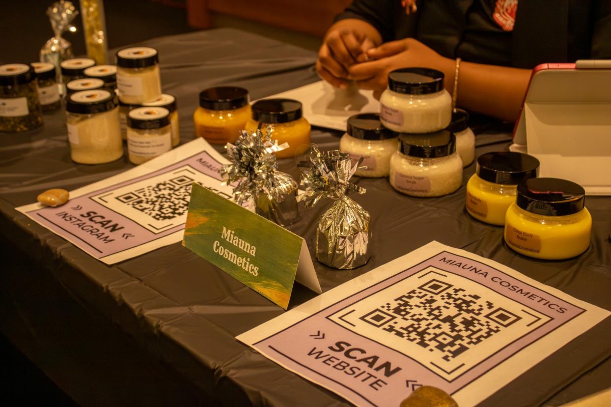 A table displays skin care products during the Black Culture Showcase at
MTSU on Feb. 23, 2026.