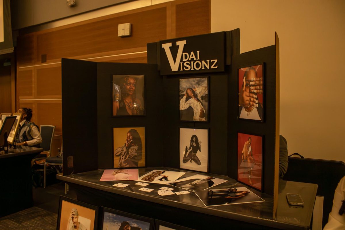 One of the tables displays photos at the Black Culture Showcase at MTSU on Feb. 23, 2026.