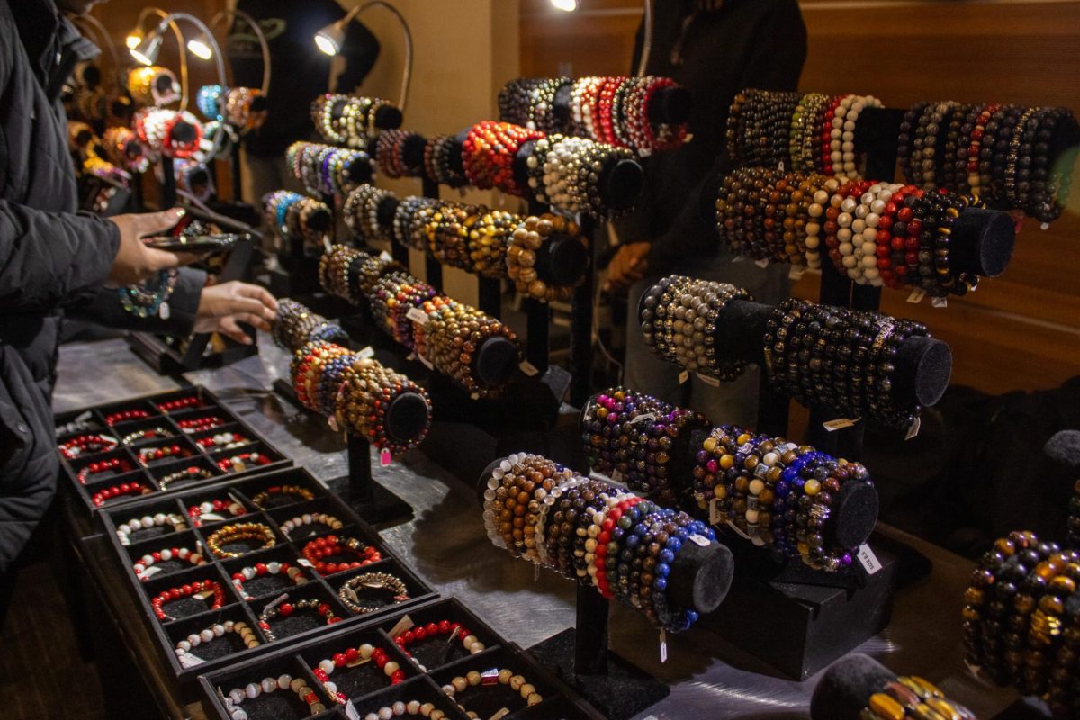 One of the tables displays bracelets at the Black Culture Showcase at MTSU on Feb. 23, 2026.