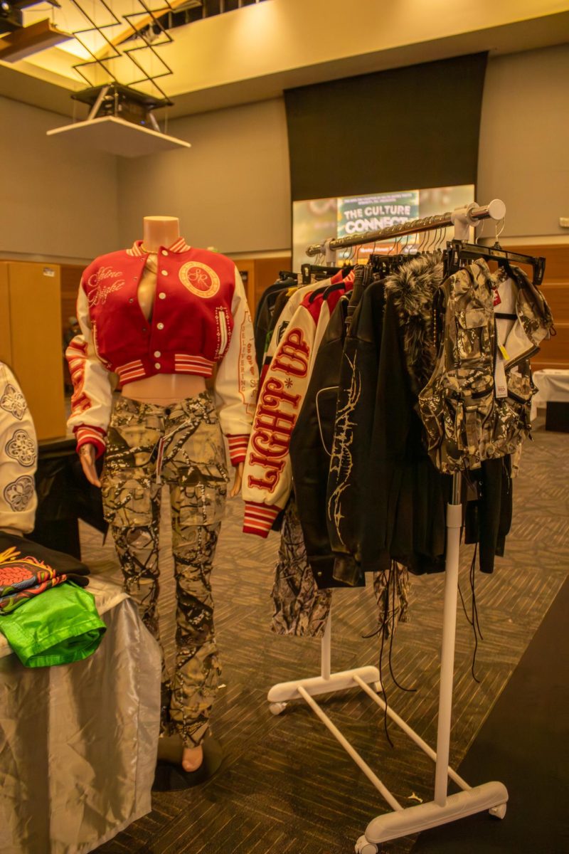 A table sells handcrafted clothing at the Black Culture Showcase at MTSU on Feb. 23, 2026.