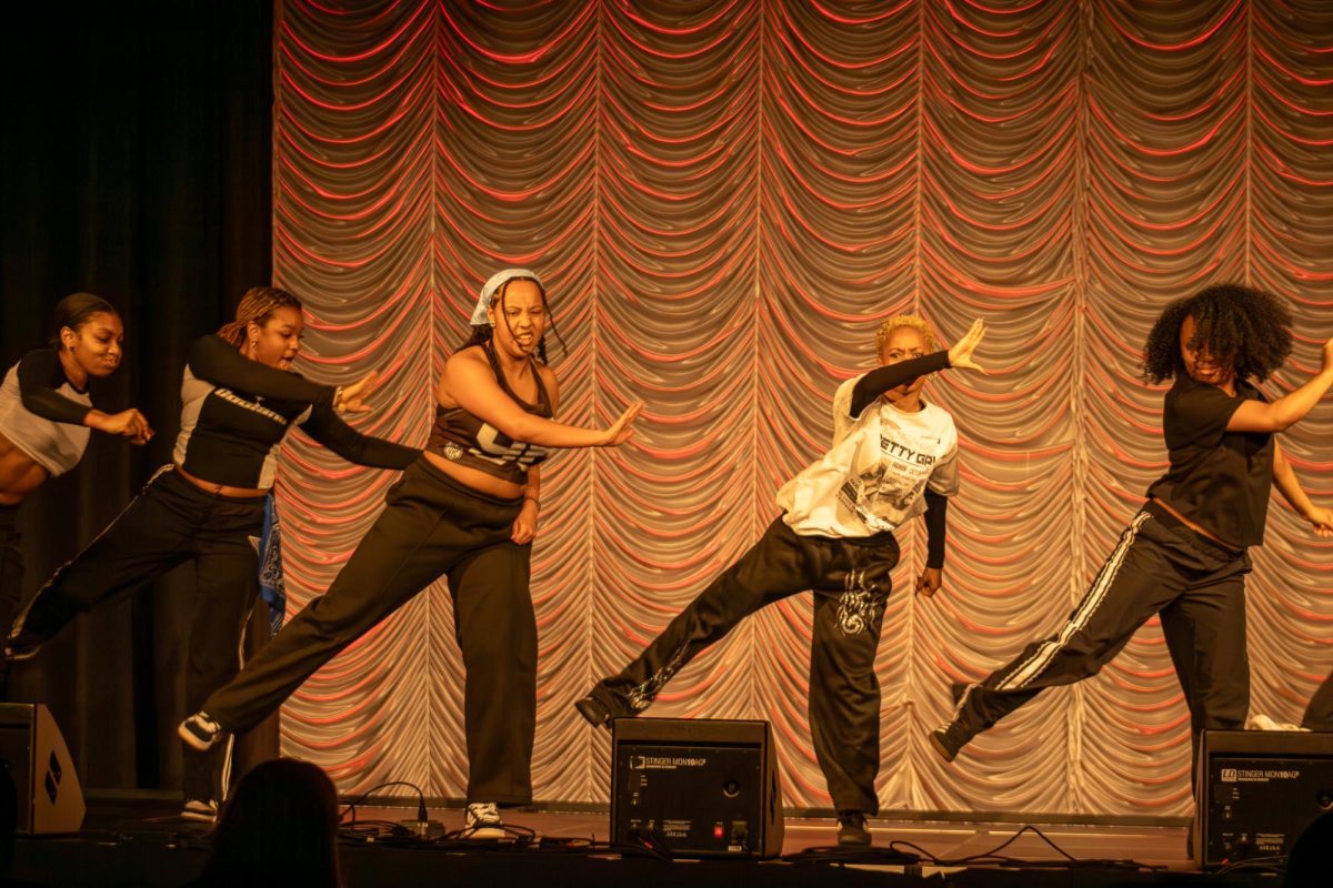 Dancers of MTSU Performing Arts Company dance group doing a dance routine at Showtime at the Apollo at Middle Tennessee State University on Feb. 20, 2026.