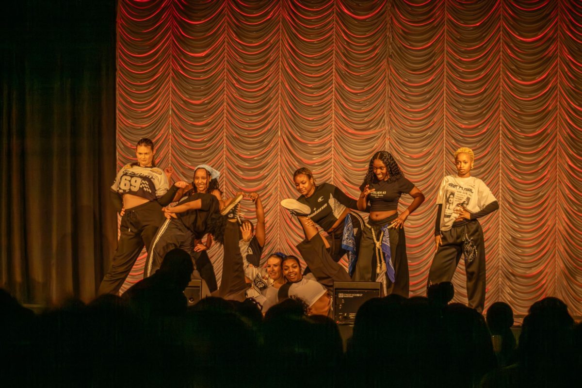 Dancers of MTSU Performing Arts Company dance group doing a dance routine at Showtime at the Apollo at Middle Tennessee State University on Feb. 20, 2026.