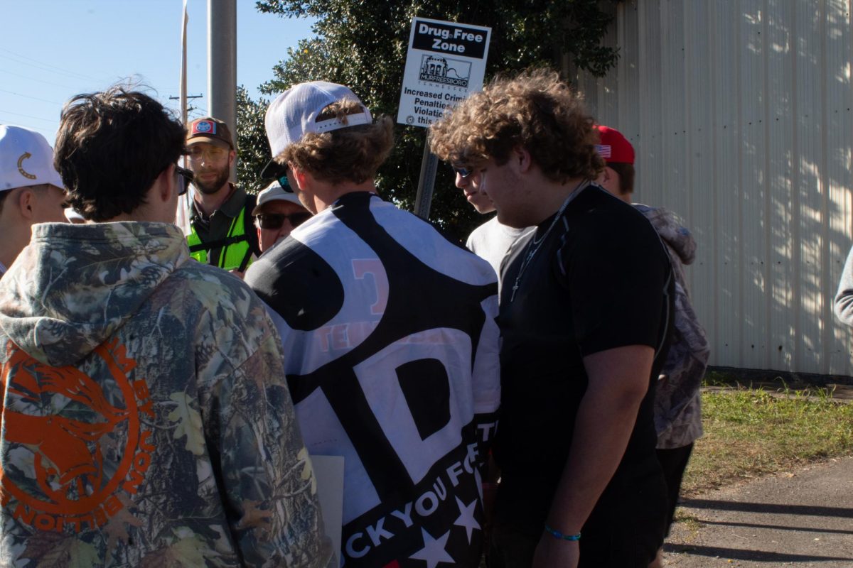 Counter demonstrators cause heated discussion in Murfreesboro, Tennessee, on March 28, 2026.