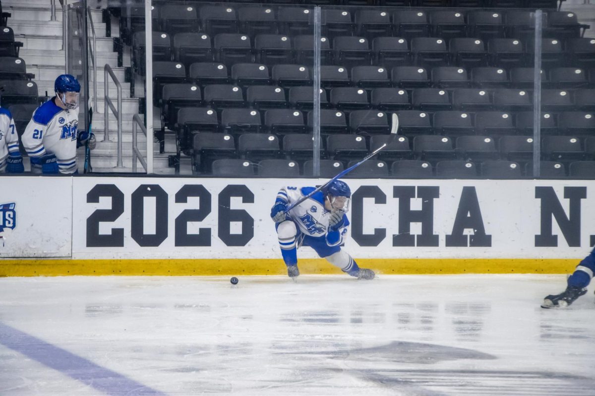 during a game against Grand Valley State at the Centene Community Ice Center on March 20, 2026.