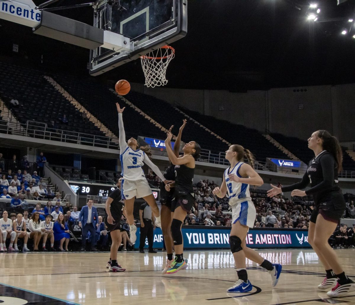 MTSU guard Alayna Contreras goes for a lay up in the Conference USA quarterfinal game against Missouri State inside Propst Arena on March 12, 2026.