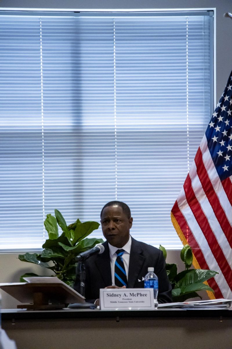 University president Sidney A. McPhee addresses the Board of Trustees at the quarterly board meeting on March 17, 2026.