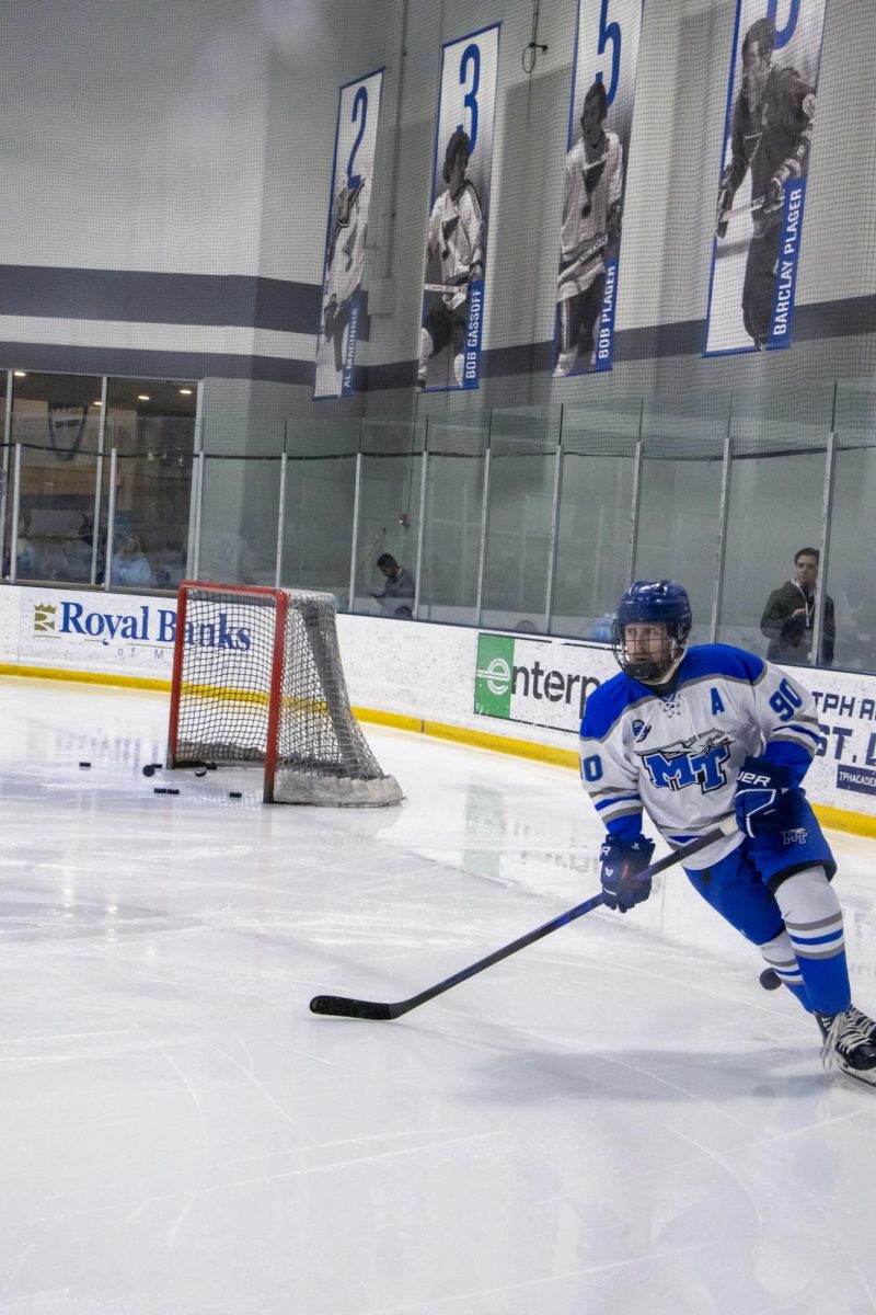 MTSU club hockey forward Donovan Yesnach during warm-ups for a game against Northwood at the Centene Community Ice Center on March 19, 2026.