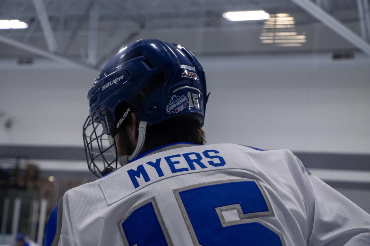 MTSU club hockey forward Andrew Myers during warm-ups before a game against Northwood at the Centene Community Ice Center on March 19, 2026.