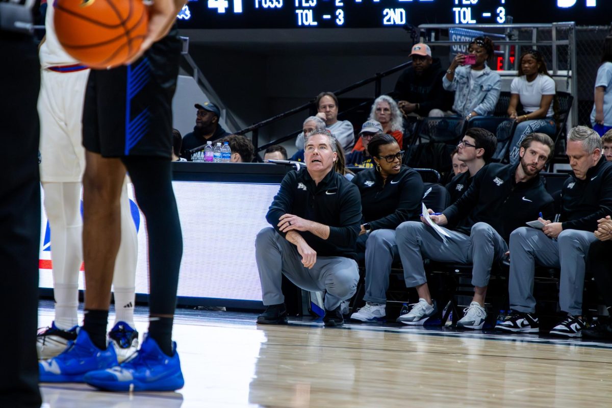 MTSU head coach Nick McDevitt during a game against Louisiana Tech inside the Von Braun Center on March 12, 2026.