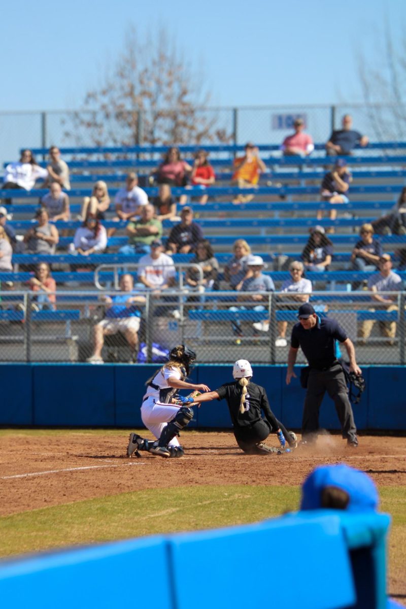 Mady Pint (6) attempts to score against UT Martin at Blue Raider Softball Field on Feb. 28, 2026.