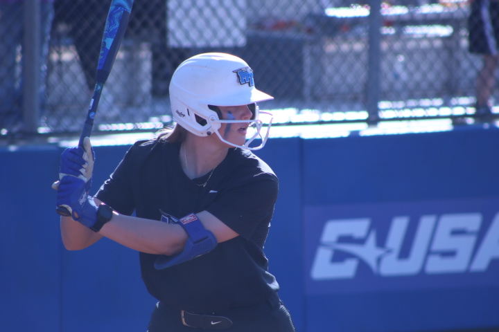 MTSU Ansley Blevins batting against the University of Akron at Blue Raider Softball Field on Feb. 28, 2026.