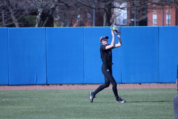 MTSU outfielder Lexi Medlock catches a ball while facing the University of Akron at Blue Raider Softball Field on Feb. 28, 2026.