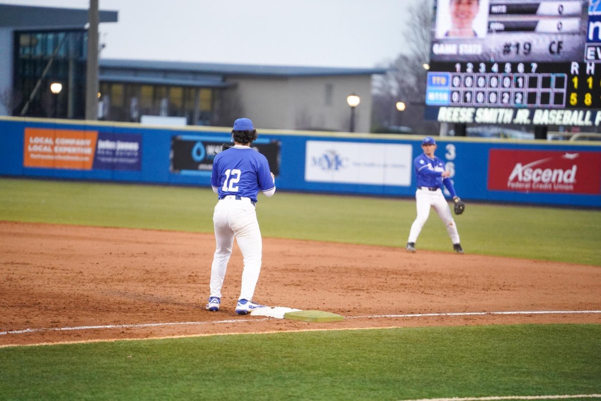  MTSU infielder Dean O’Neil catches a throw to record an out during a game against Tennessee Tech University at Reese Smith Jr. field on Tuesday, Feb. 23, 2026.

