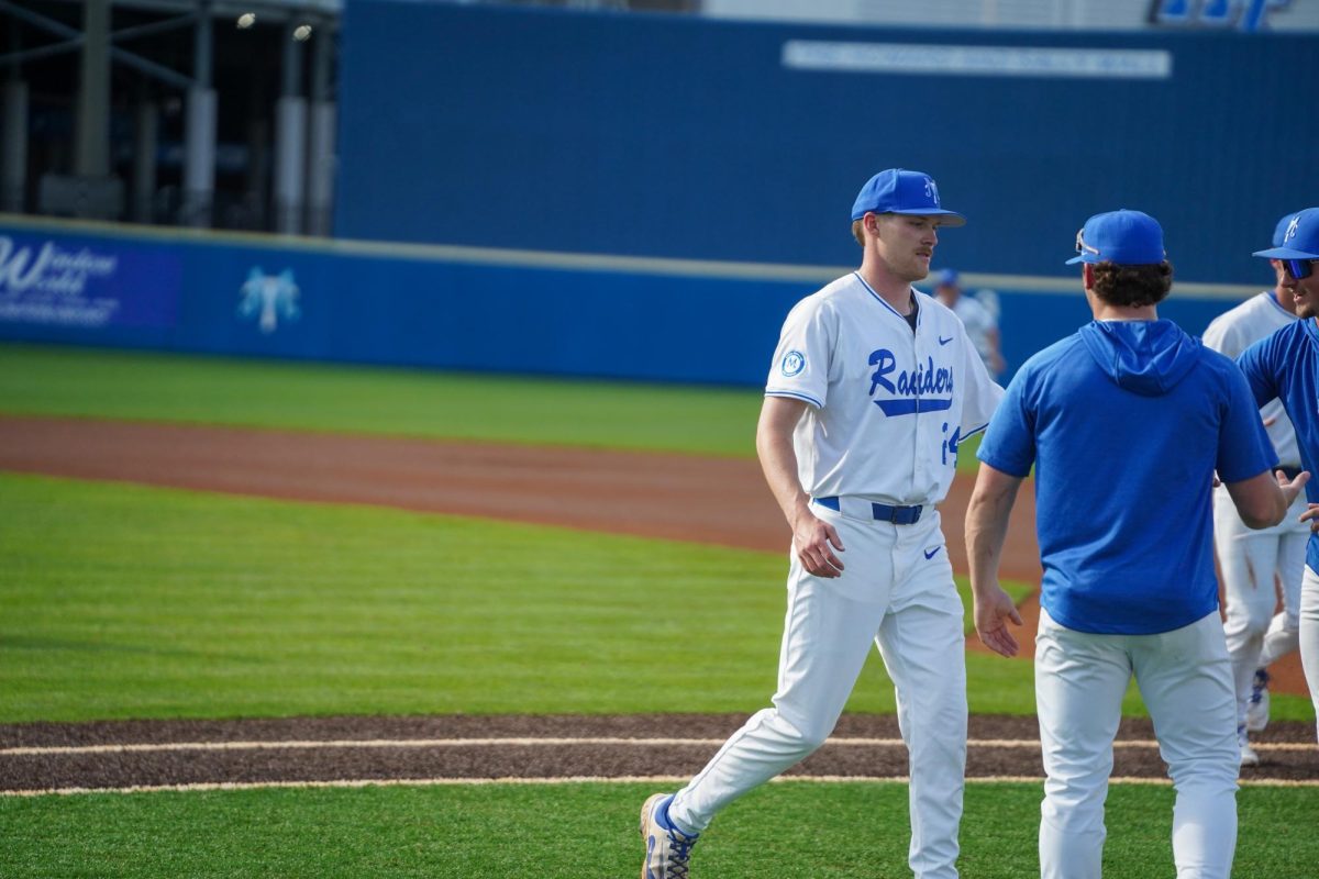 MTSU pitcher Bryant Bernark walks back to dugout after striking out two batters in the first inning against Eastern Kentucky University at Reese Smith Jr. Field on March 10, 2026.
