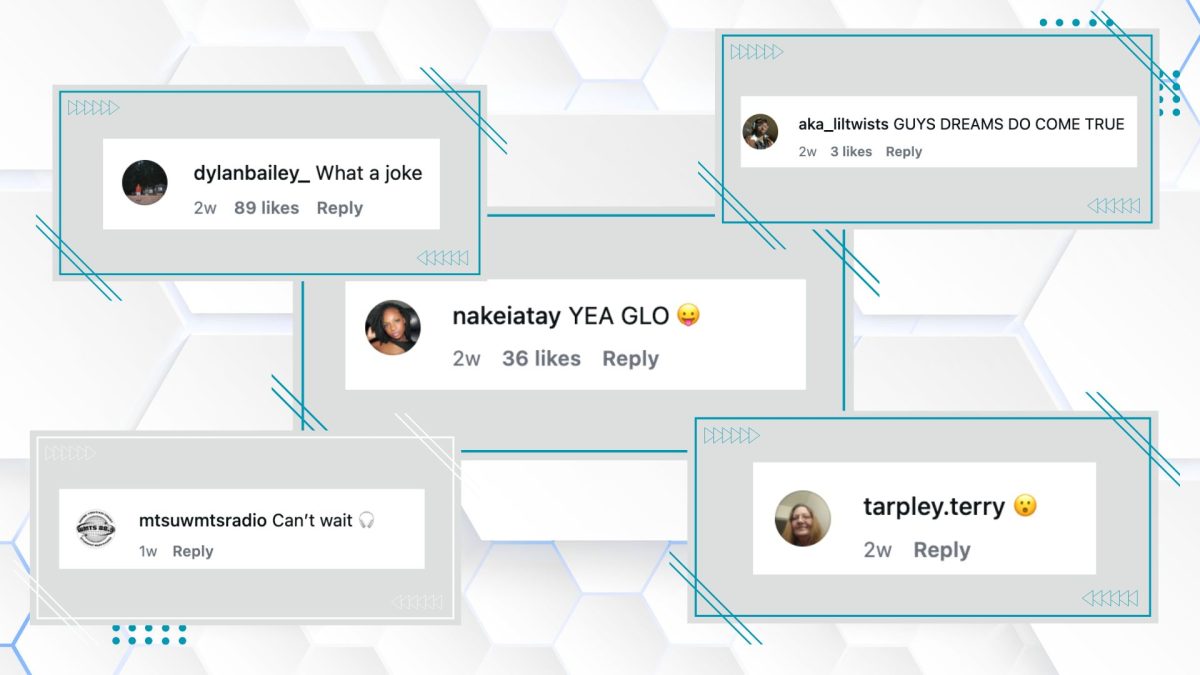 Instagram comments from several students reacting to the news of GloRilla on campus. 